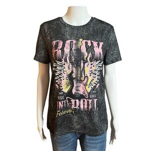 #1 Rock & Roll Graphic Tee – Distressed Black, Size S